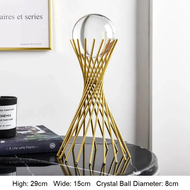 Golden Luxury Modern Metal Crystal Ball Crafts Ornament Living Room Home Decoration Accessories - Bellarte Enchanté Golden Luxury Modern Metal Crystal Ball Crafts Ornament Living Room Home Decoration Accessories